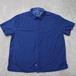 Nat Nast Shirt‎ Mens XL Blue Geometric Silk/Cotton Blend Short Sleeve Button Up